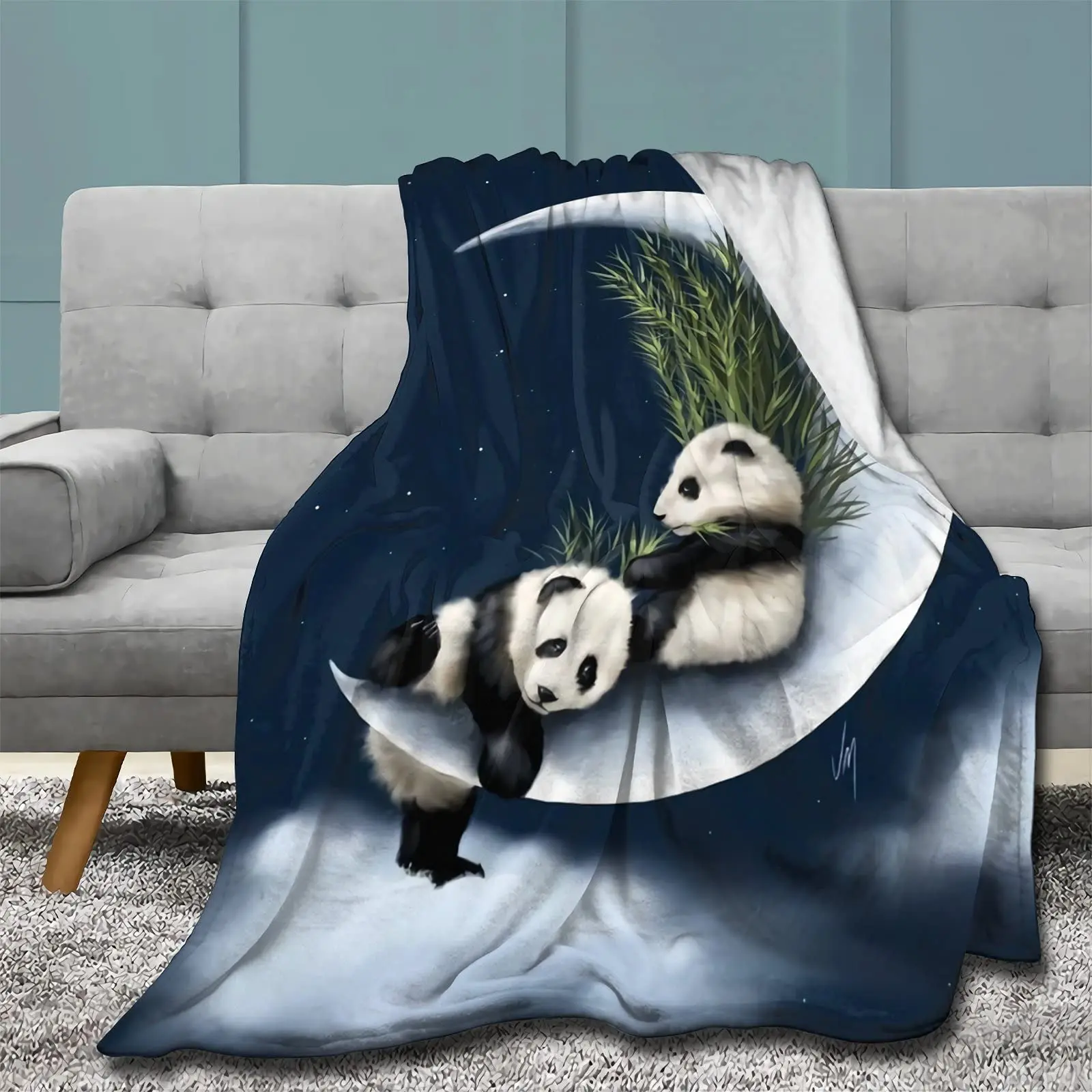 

Panda on The Moon Flannel Blanket, Fuzzy Warm Throw Blanket for All Season Bedding,bed Sofa Couch House Warming Decor Gifts Idea