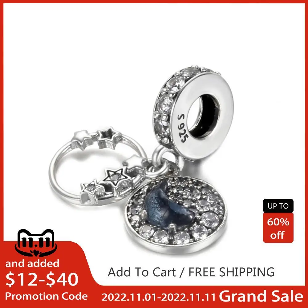 

Браслет Pandora женский с голубым ночным небом, полумесяцем и звездами