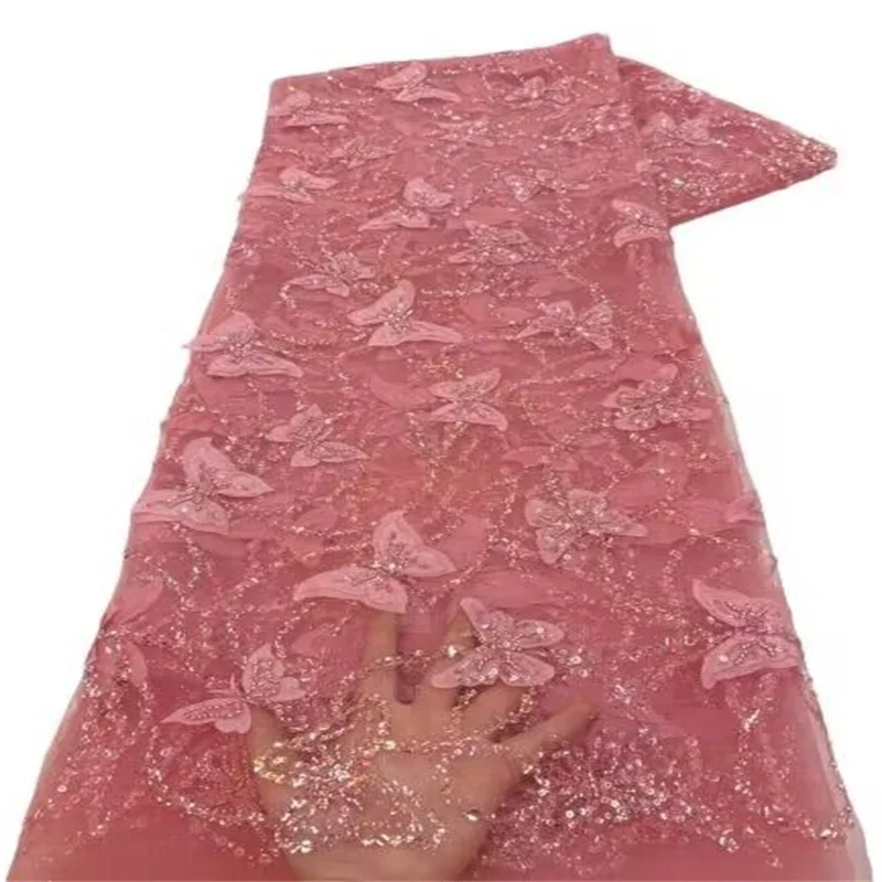 

Африканские бусины, кружевная ткань, высокое качество, вышивка 2023, розовые французские блестки, кружевная ткань для свадьбы, оптовая продажа