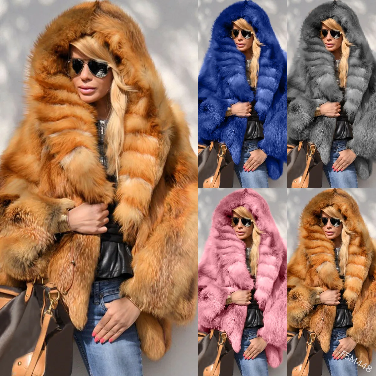 

Новинка 2023, женское осенне-зимнее пальто с большим меховым воротником, однотонное пальто с капюшоном из искусственного меха, пальто