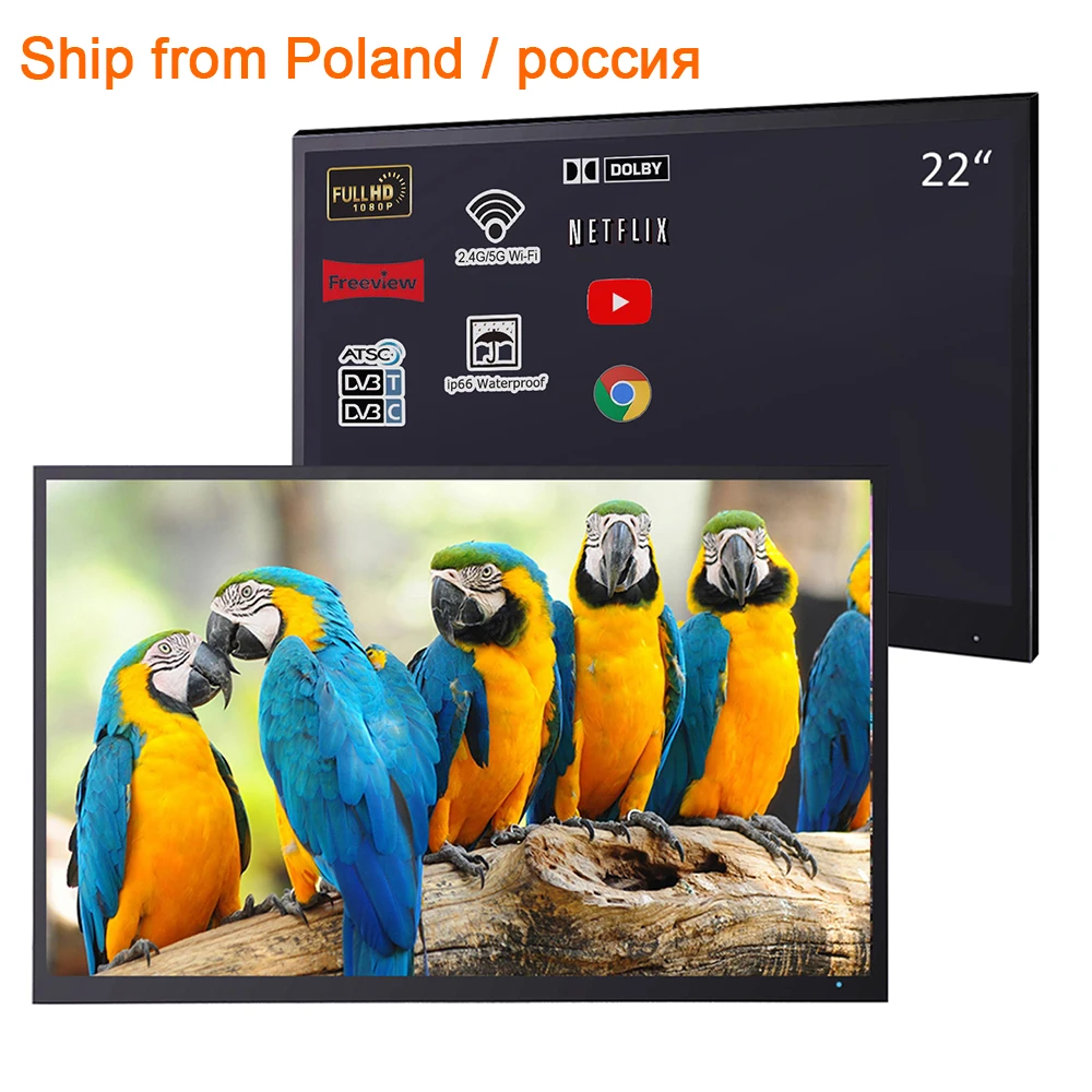 Souria 22 inches Black Full HD Bathroom Luxury LED Smart Android TV Waterproof Decoration Hotel Used Poland Russia Warehouse