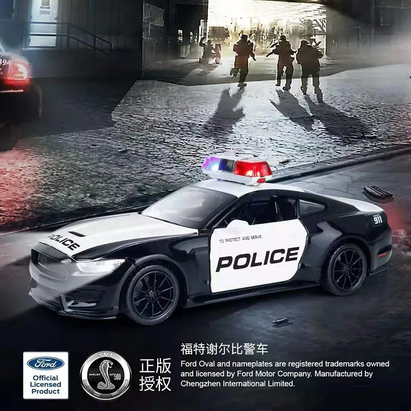 

1:32 high simulation Ford Shelby police car alloy sound and light pull back boy educational toy car model for children gifts