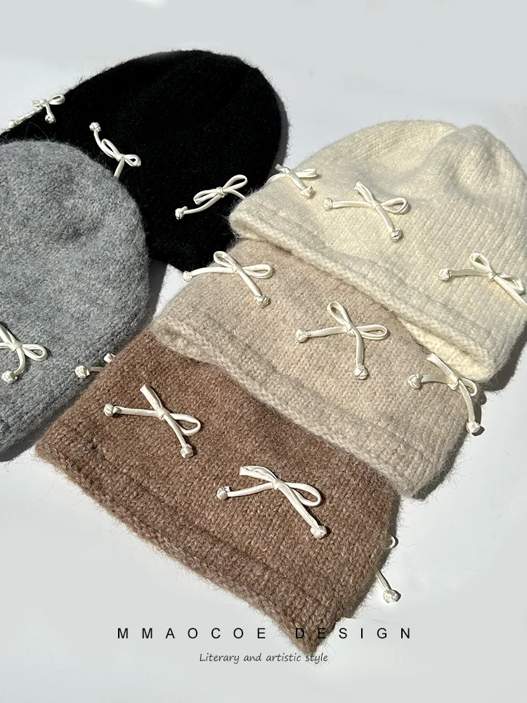 Осенне-зимняя вязаная шапка с ворсом женская японская модная нежная рукавами для