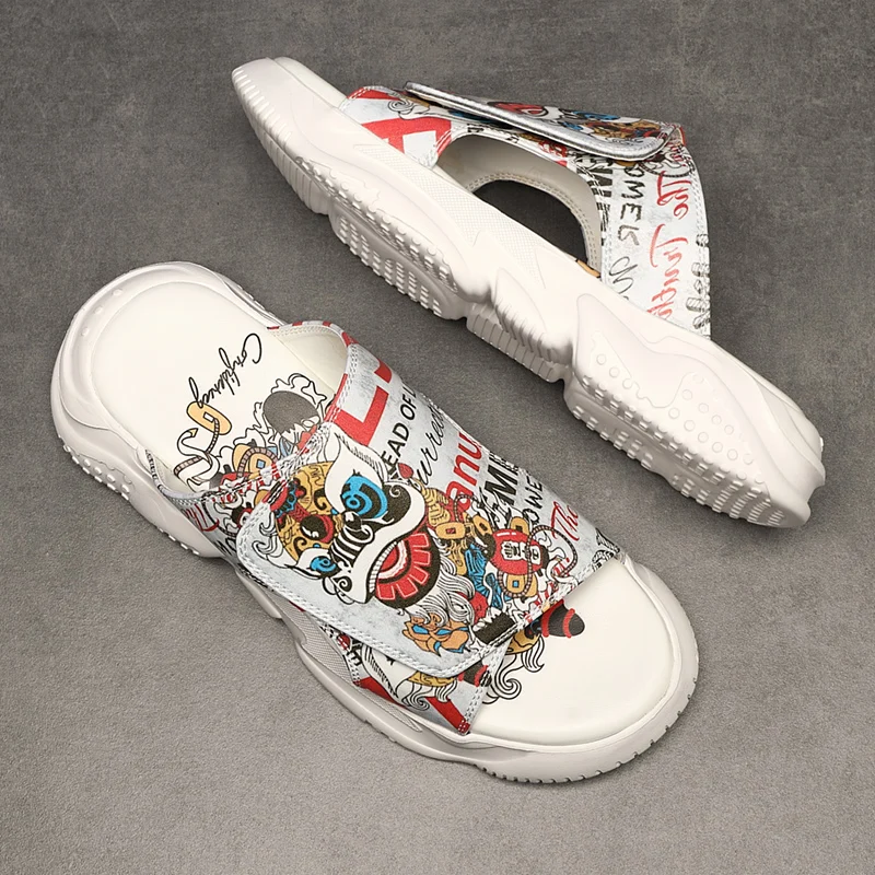 Мужские сандалии Guofeng Kirin граффити новинка 2024 стильные на толстой подошве