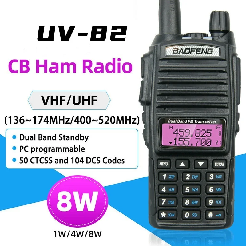 

Top UV-82 Real 8W Portable 100% Original Walkie Talkie Transceiver 10KM Dual PTT Band VHF UHF Amateur Two-Way Ham Radios
