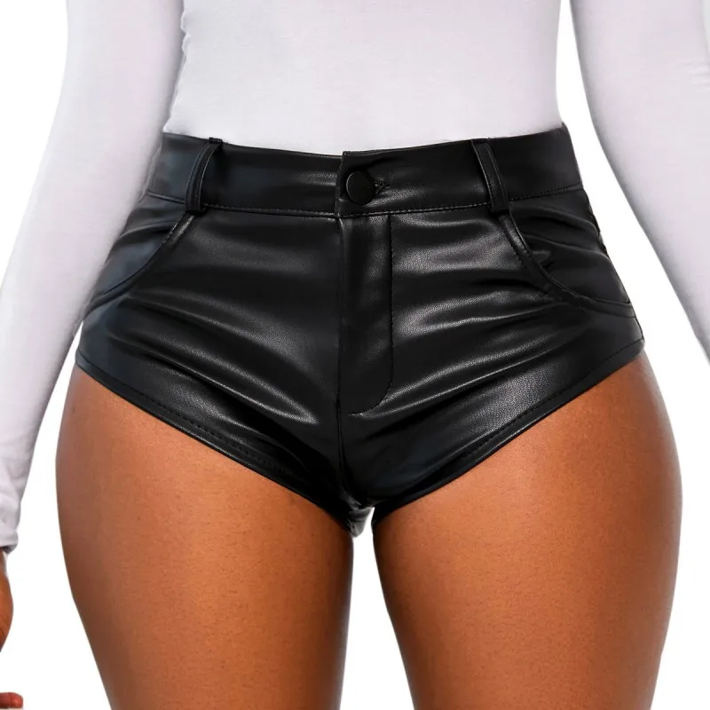 

Sexy Women Shorts Black PU Leather Nightclub Night Club Bar Sea Beach Costumes Female Lingerie