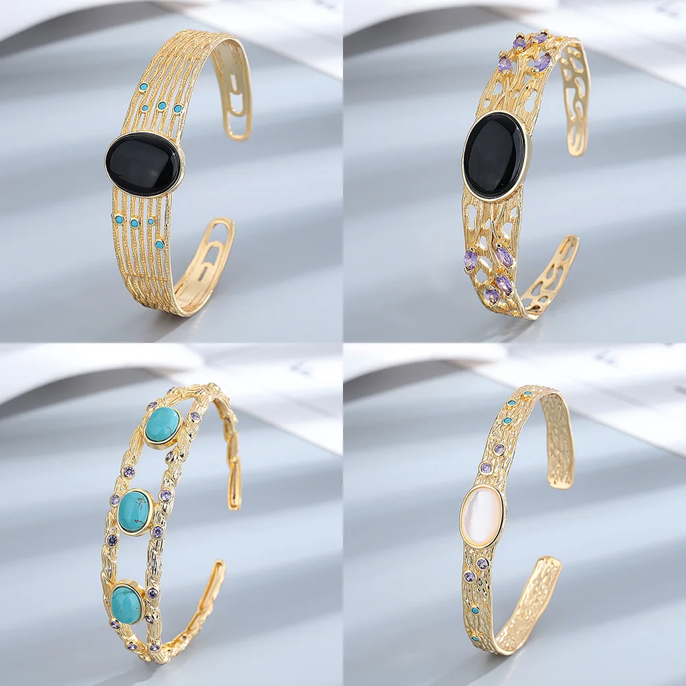 Позолоченный винтажный браслет из натурального агата в стиле турбины