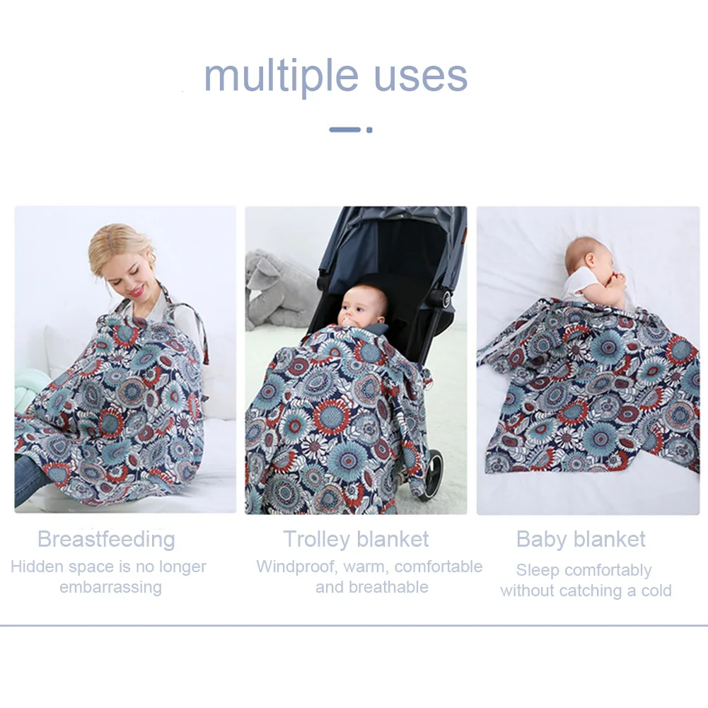 

Cotton Blend Adjustable Neckline Breathable Multipurpose Baby Mother Printed Nursing Cover Breastfeeding Privacy Apron Soft