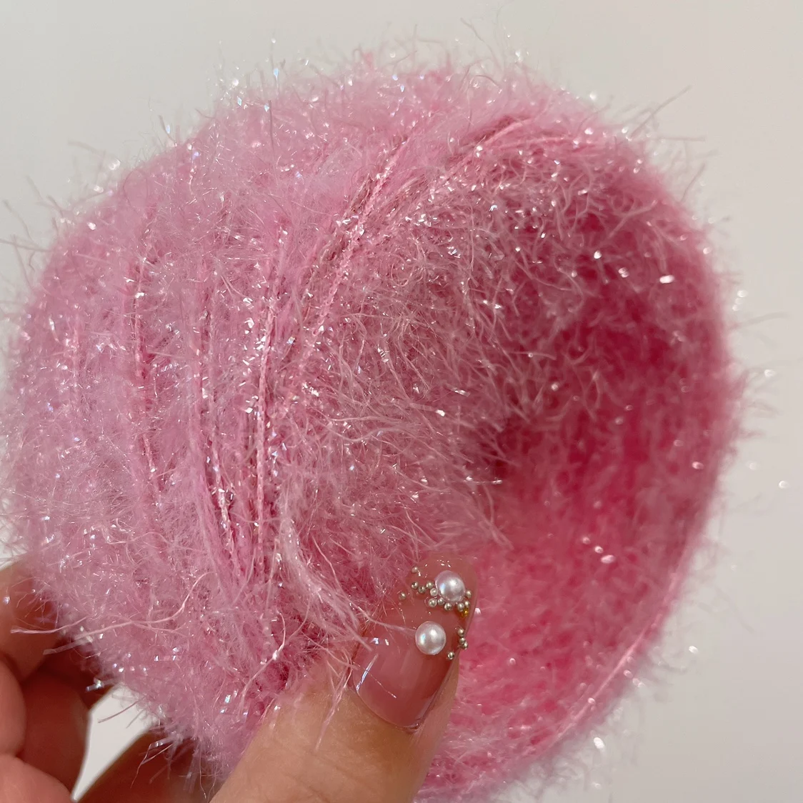 

50g Pink Crystal Handmade Wool Self Made Hair Clip Crochet Woven Bag Material Characteristic Thread Crocheting Sweater Hat