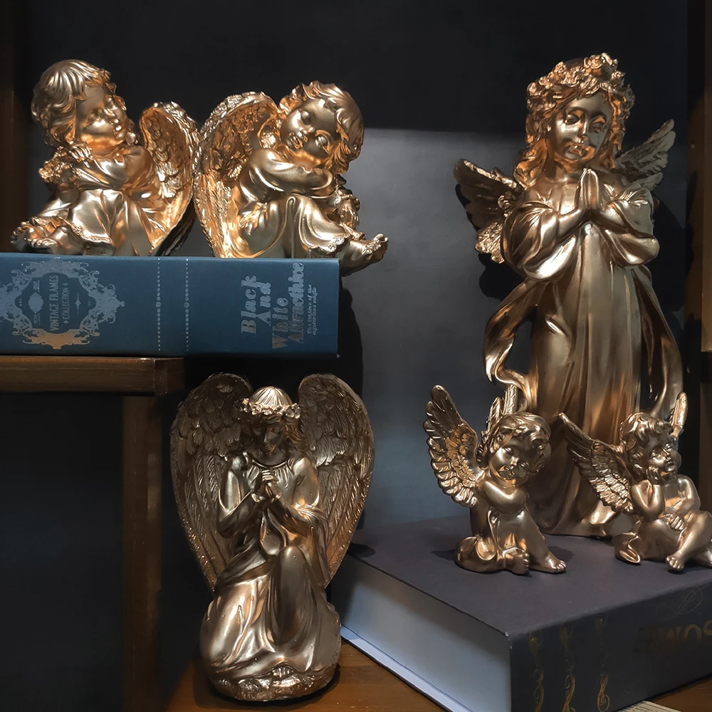

European flower fairy gold decoration lovely resin fairy girl ornaments angel statue peace prayer sculpture table decoration