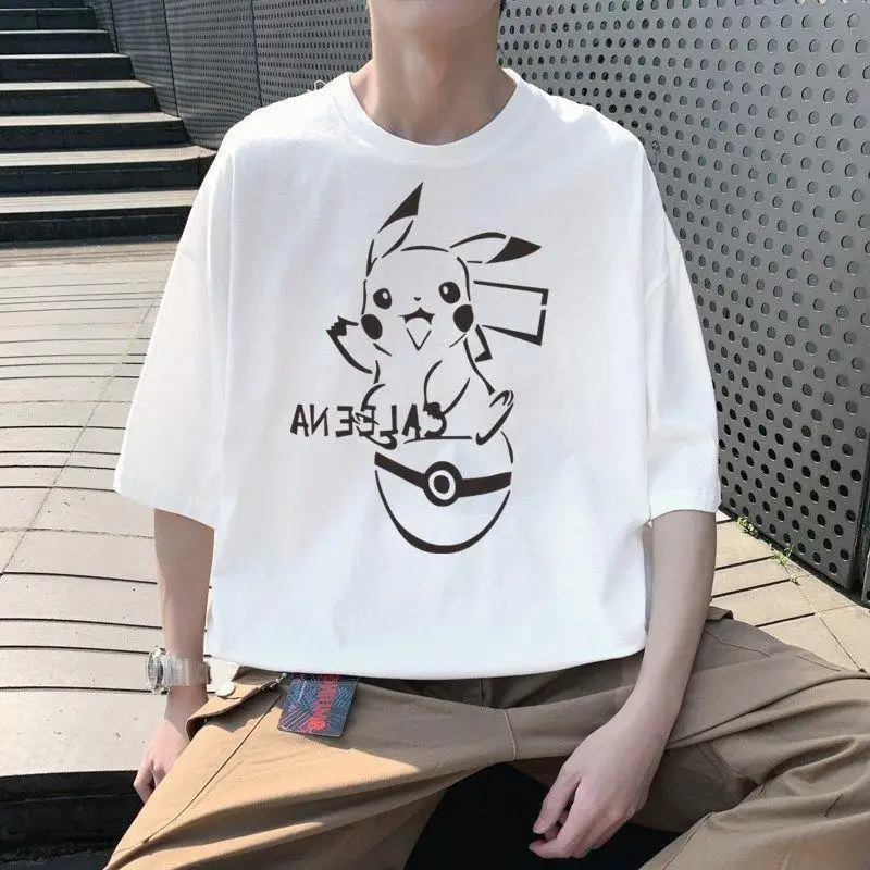 

Pokémon New Printed Short-sleeved T-shirt Men's Spring and Summer Loose Ins Trend Half-sleeved Top Bottoming Shirt T-shirt Men