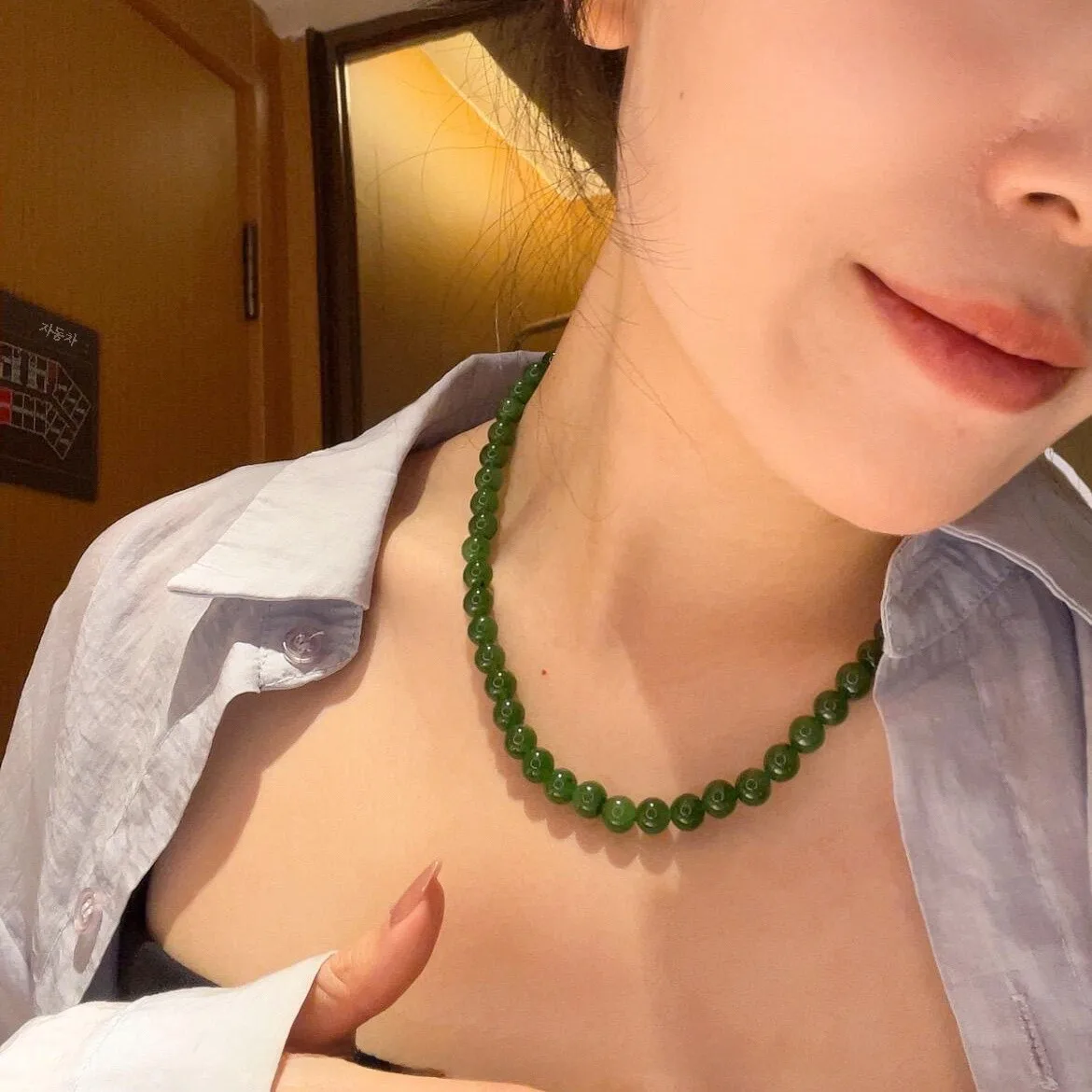 Zhou Dongyu Same Sle белая яшма зеленый халцедон ожерелье из бисера новый элегантный