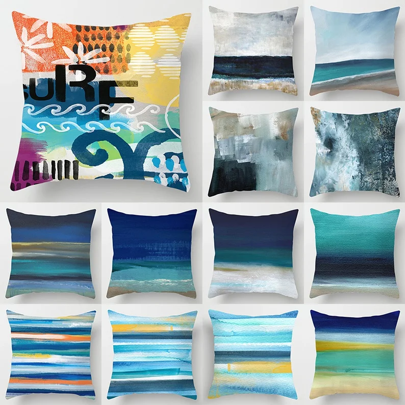 

Blue painted series pillow gift home office decoration pillow bedroom sofa car cushion cover (45cm * 45cm)