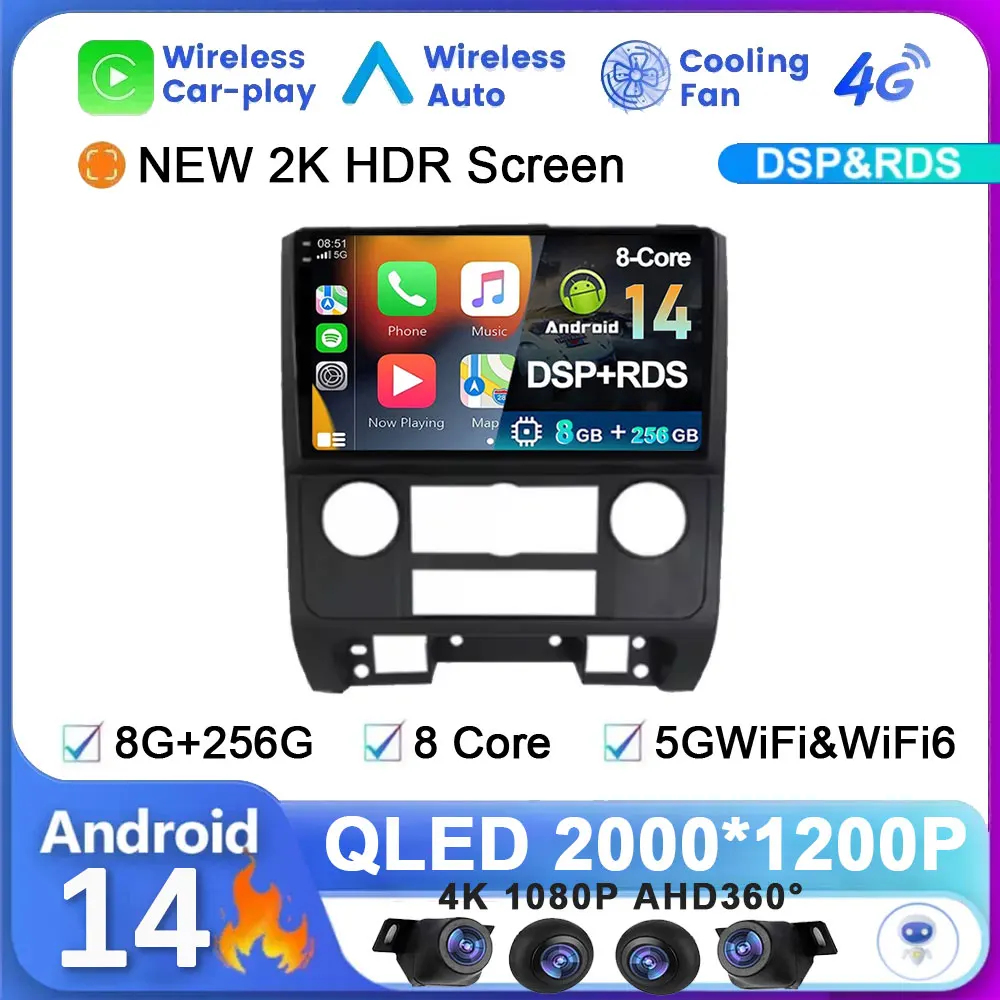 9 &quotQLED Android 14 автомобильный радиоприемник для Ford Escape 2007-2012 DSP Auto Carplay стерео GPS