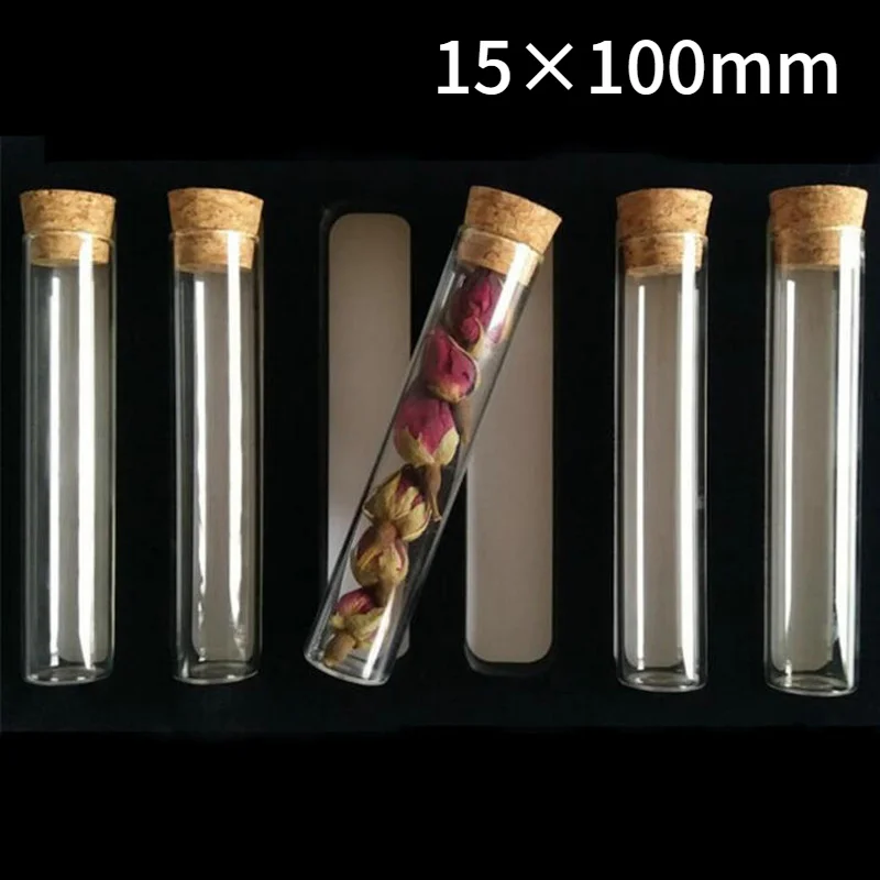 

48pcs/lot 15x100mm Lab Glass Test Tube With Cork Stoppers Bottles