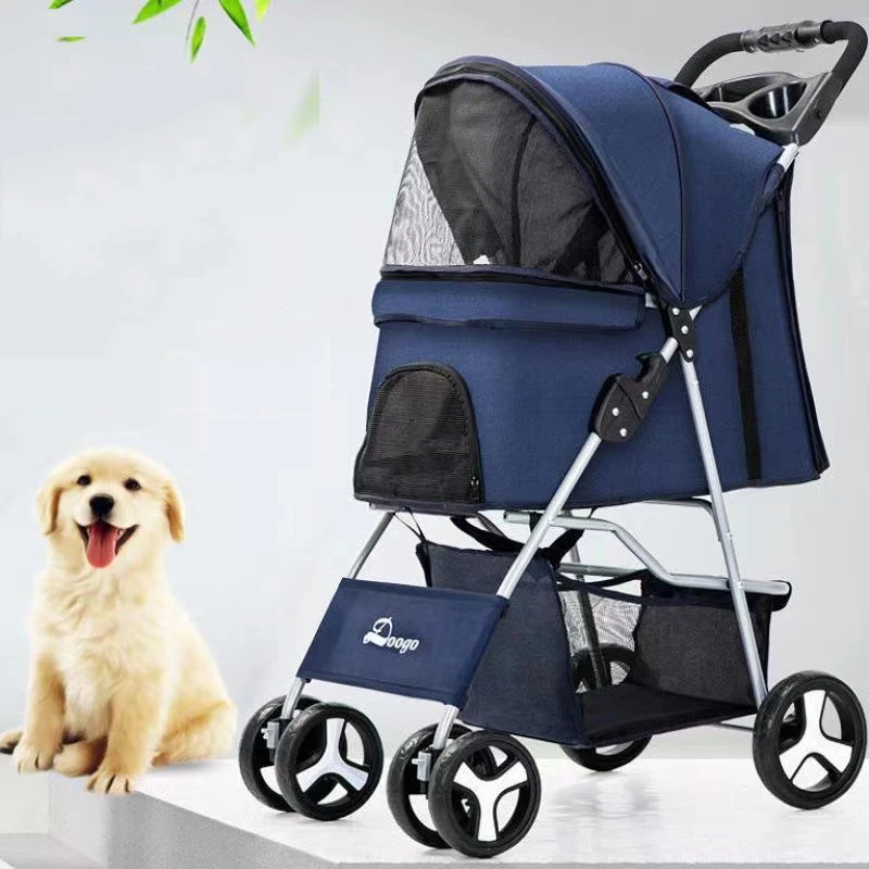 Pet Stroller Carrier for Dogs Cats Detachable Baby Stroller Dog Pull Cart Double Layer Lightweight Four Wheel Shock Absorption