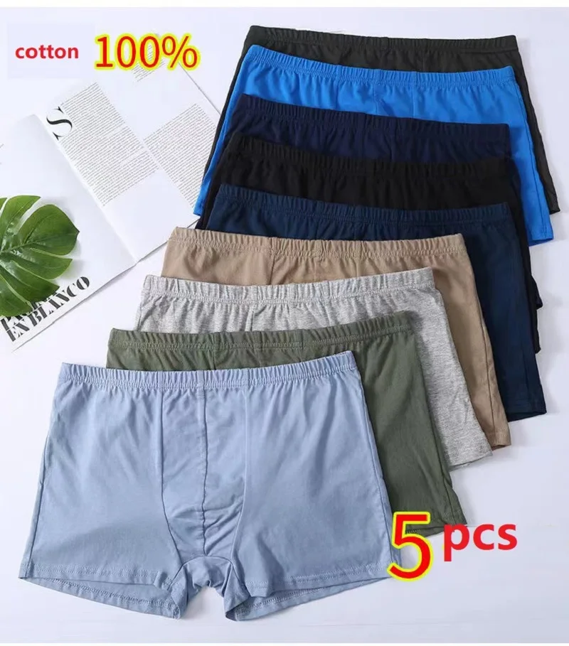 5pcs/Lot Pure Cotton Men's Underwear Mid-rise Boxer Shorts Middle Aged Plus Size High Quality Male Underpants Men Panties