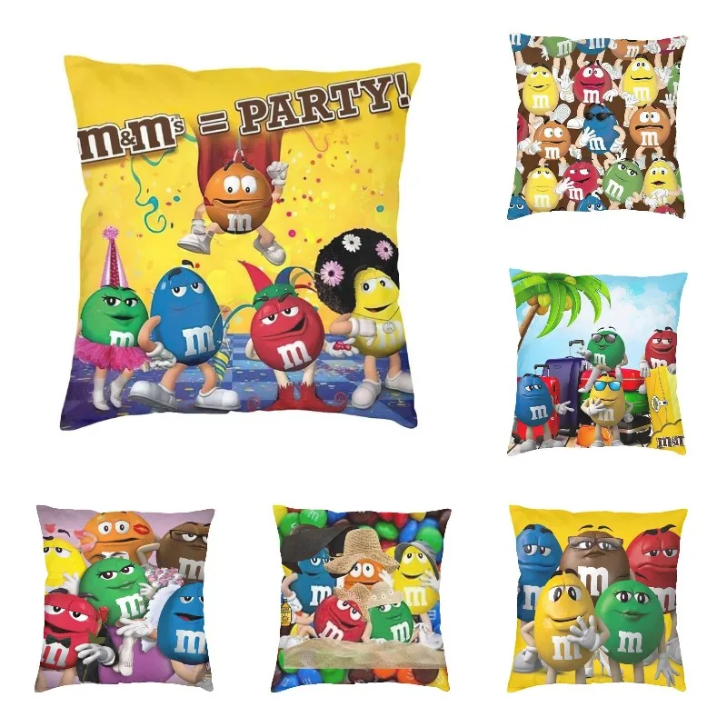 

Мультяшные конфеты M & M вечерние Квадратные наволочки домашний декор милые шоколадные подушки декоративная подушка для автомобиля двустор...