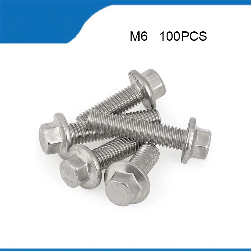

Free Shipping WHUZF M6 Flange Bolt 100pcs/lot M6*12/16/20/25/30/35/40/45 Stainless Steel Hex Flange Bolt Serrated Flanged Bolt