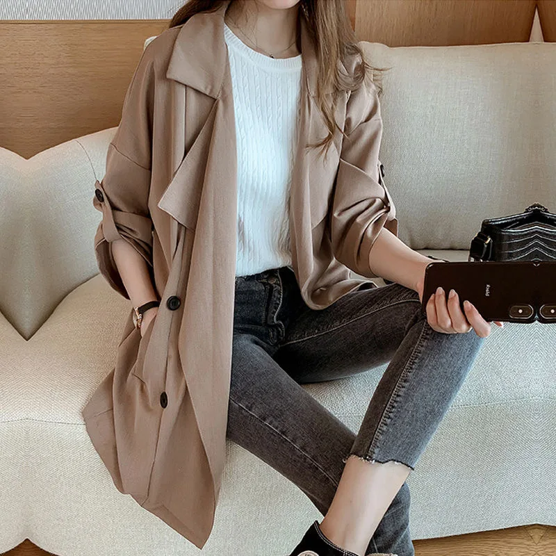 

Fashion Women Windbreaker Coat New Spring & Autumn Trench Large Lapel Solid Female Wind Coats Double-breasted Long Sleeve Casual