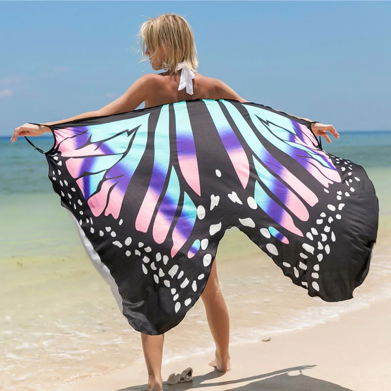 

Butterfly Bath Towel Bathrobe Striped Beach Dress Wrap Women Bath Towels Sling Clothes Robe De Plage Beach Dress Holiday Swim
