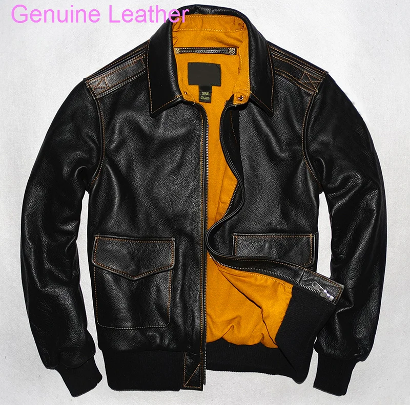 

s Leather Military Pilot Men's Air Force Genuine Flight A2 Jacket Black Brown 100% Calfskin Coat Cowhide Clothes