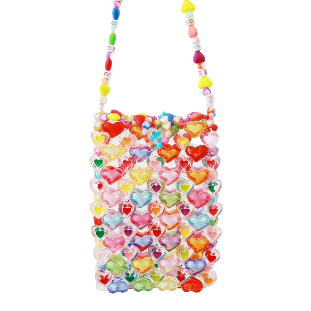 Summer New Jelly Transparent Bag Hand-woven Beaded Bag Love Fairy Heart-shaped Purses and Handbags Crossbody Bags for Women 2022