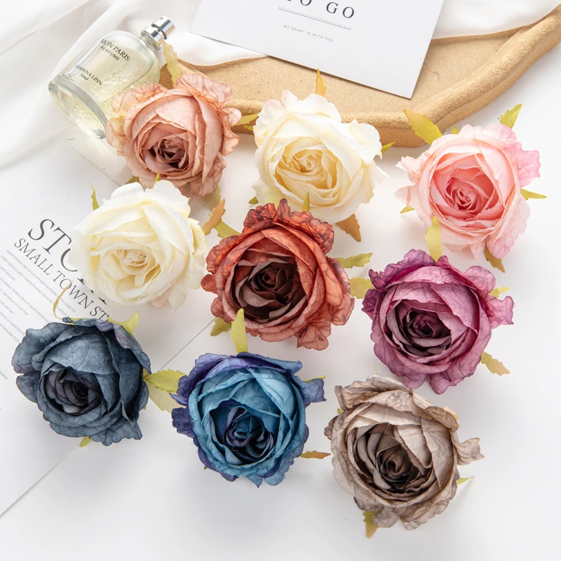 

100PC Artificial Flowers Wedding Garden Roses Arch Christmas Decoration for Home Room Diy Party Candy Box Silk Head High Quality