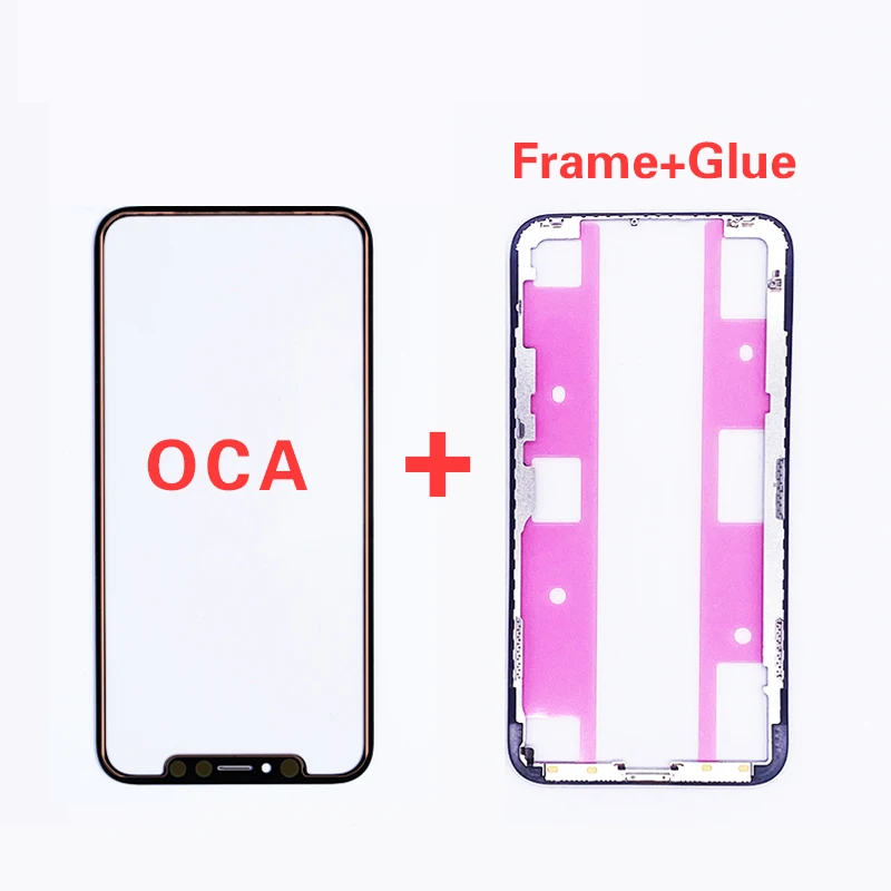 10pcs Press 3in1 Front Screen Glass With Frame OCA Glue+Ear Speaker Mesh For iPhone 7 8 6S Plus XR X 11 12 Pro XS Max Repairing
