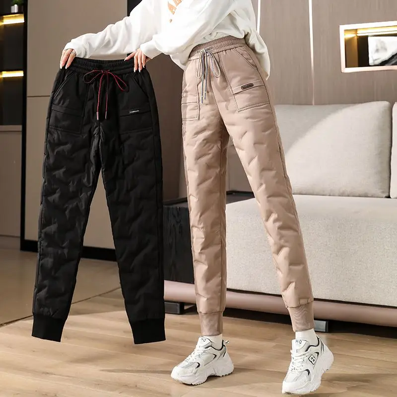 

2022 Winter Down Cotton Trousers For Women Thicken High Drawstring Wais Velvet Harem Pants Warm Pant Female 6809