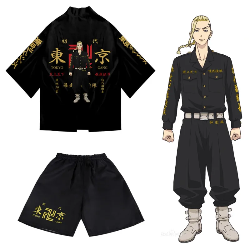 

Tokyo Revengers Cosplay T-shirt Cloak of Draken Manji Gang Summer Haori Kimono Tee Men Short-sleeve Tokyo Revengers Costume