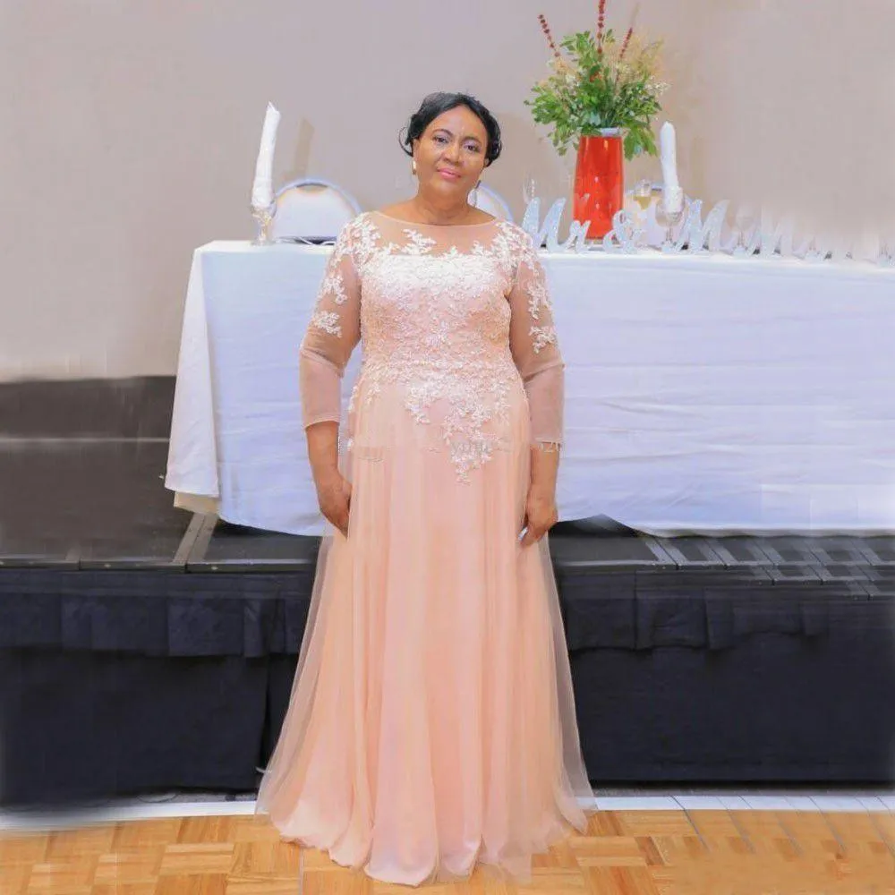 

Long Sleeve Plus Size Mother Of The Bride Dresses Floor Length Appliques Women Wedding Guest Gowns Mother Evening Prom dress