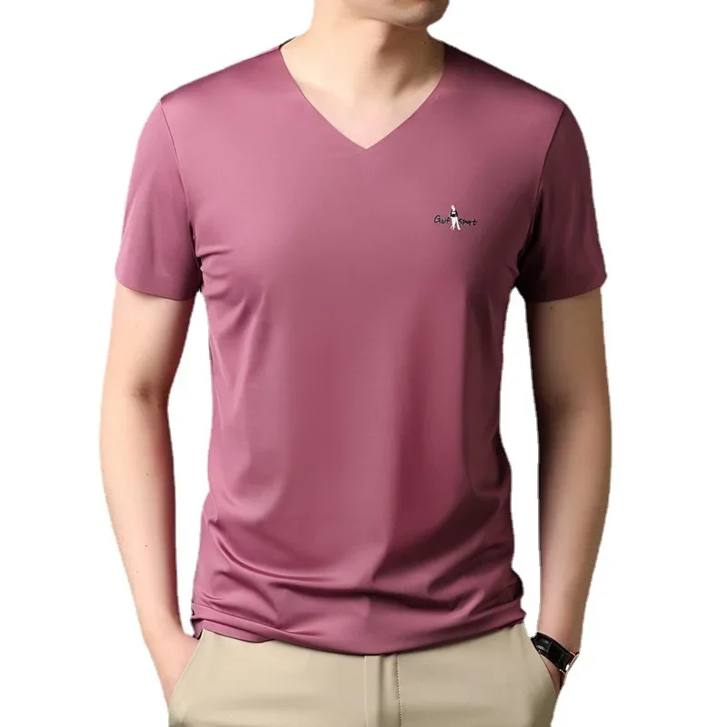 Футболка мужская с коротким рукавом и V-образным вырезом модный топ из вискозы