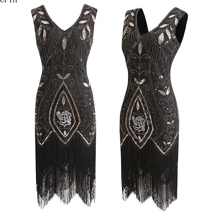Женское платье-хлопушка Гэтсби винтажный костюм в стиле 20-х с бахромой для
