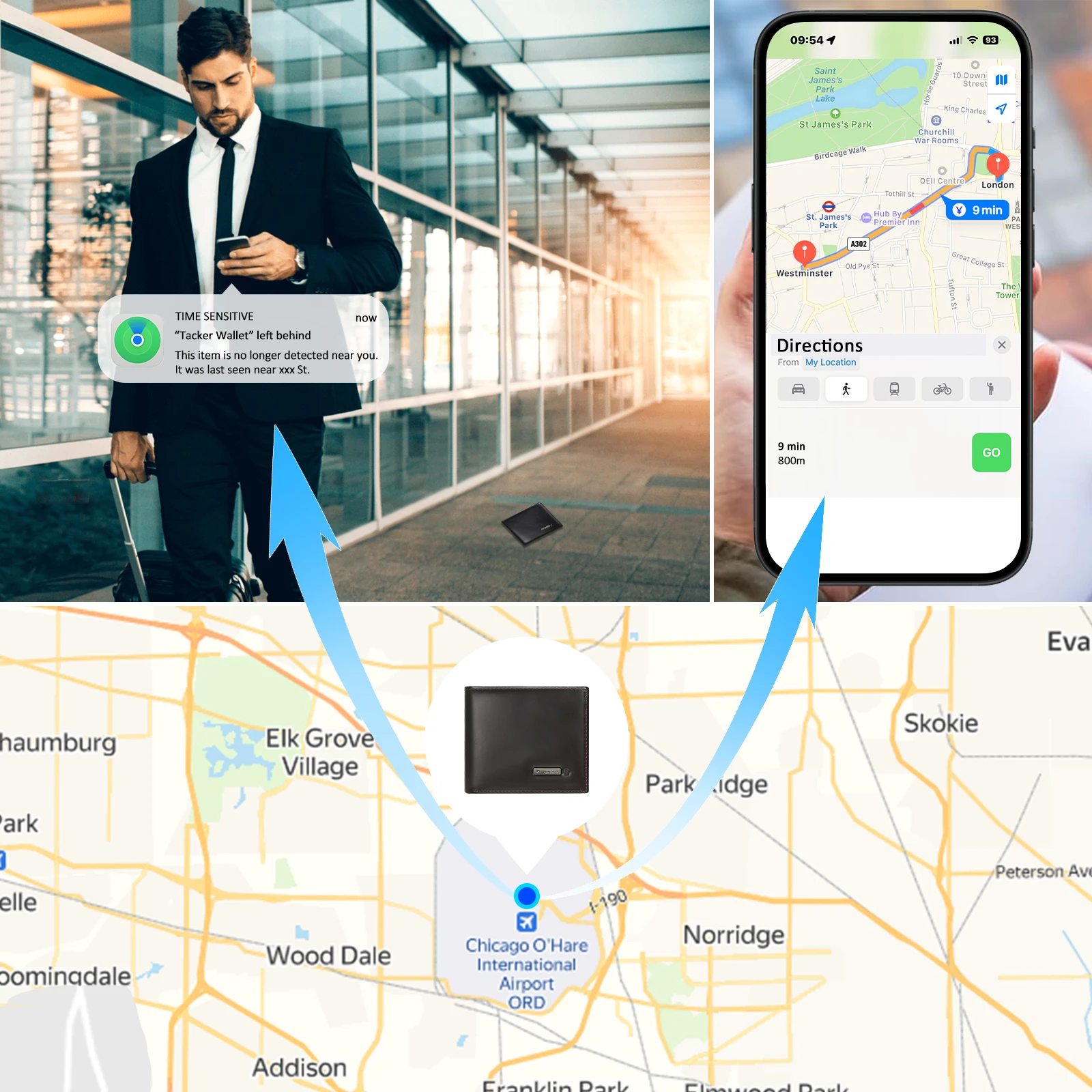 Умный кошелек с GPS-трекером для мужчин работает устройством Apple Findmy IOS только
