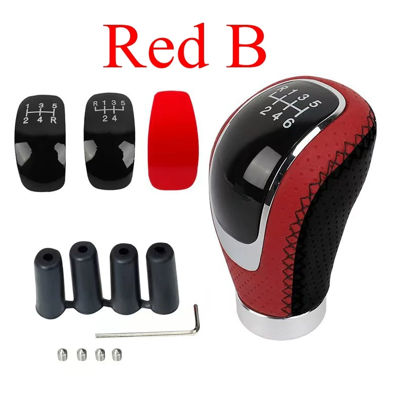 

5 или 6-скоростная кожаная красная ручка переключения передач Автомобильная ручка переключения передач Ручка переключения передач Ручка переключения передач Рычаг ручной коробки передач