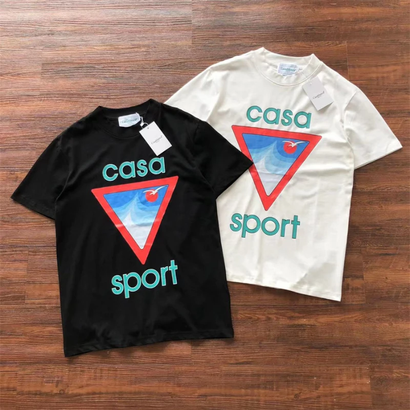 

New Casablanca Seagull Wave Letter Logo Triangle T Shirt Men Women Leisure T-Shirt Graphic T Shirts Men Clothing