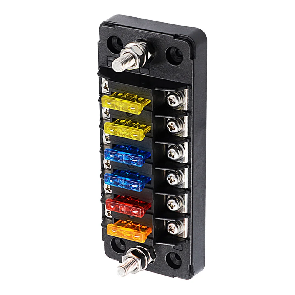 

Vehicle 6-way Fuse Wire Holder Individual Output Fuse Box Refitting Fuse Base Auto Accessories with 12PCS Fuses for Home Store