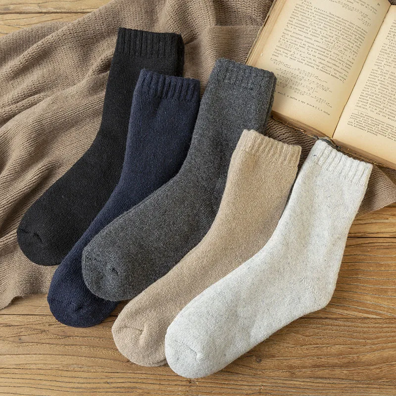 Men's Wool Socks Winter Thick Warm Harajuku Retro Cashmere Socks Cold Snow Cashmere Socks Men 5 Pair