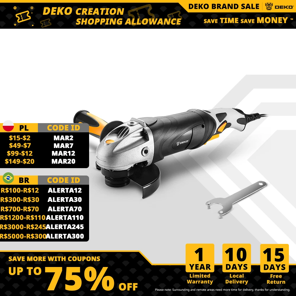

DEKO 220V 125mm Electric Angle Grinder Machine Angular Power Tool Grinding Cutting Grinding Metal Wood