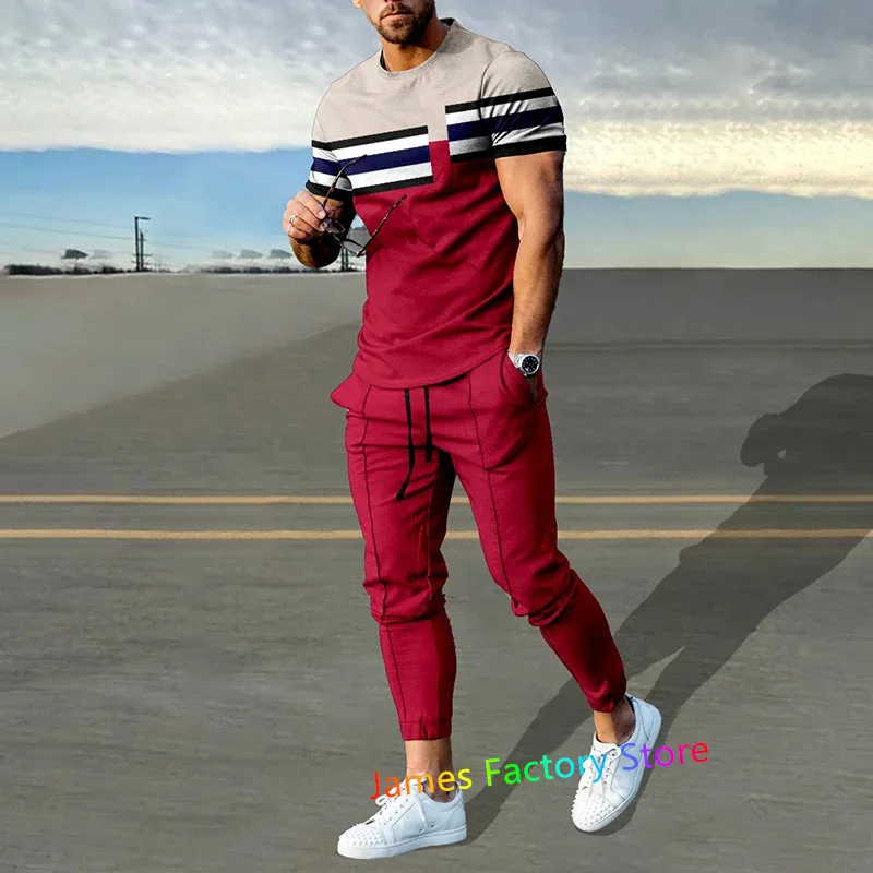Men's Trouser Tracksuit 2 Piece Outfit Set Summer Sport T-Shirt Long Pants Sportwear Set Oversized Jogging Set Male Clothing Set