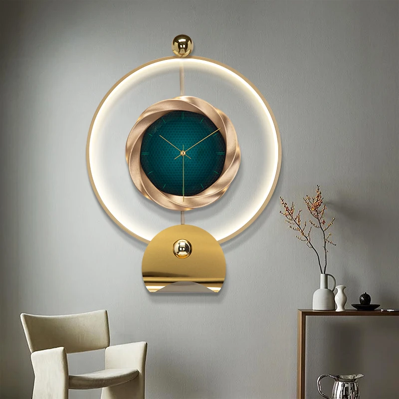 

Light luxury silent wall clock Nordic fashion modern simple household watch living room wall clock lamp wall creative clock