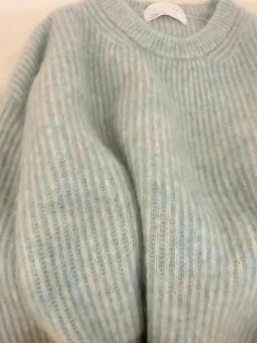 Milk Blue Raccoon Velvet Soft Glutinous Sweater Women Autumn and Winter High Sense Idle Sle Thickened Pullover Over fit kni...