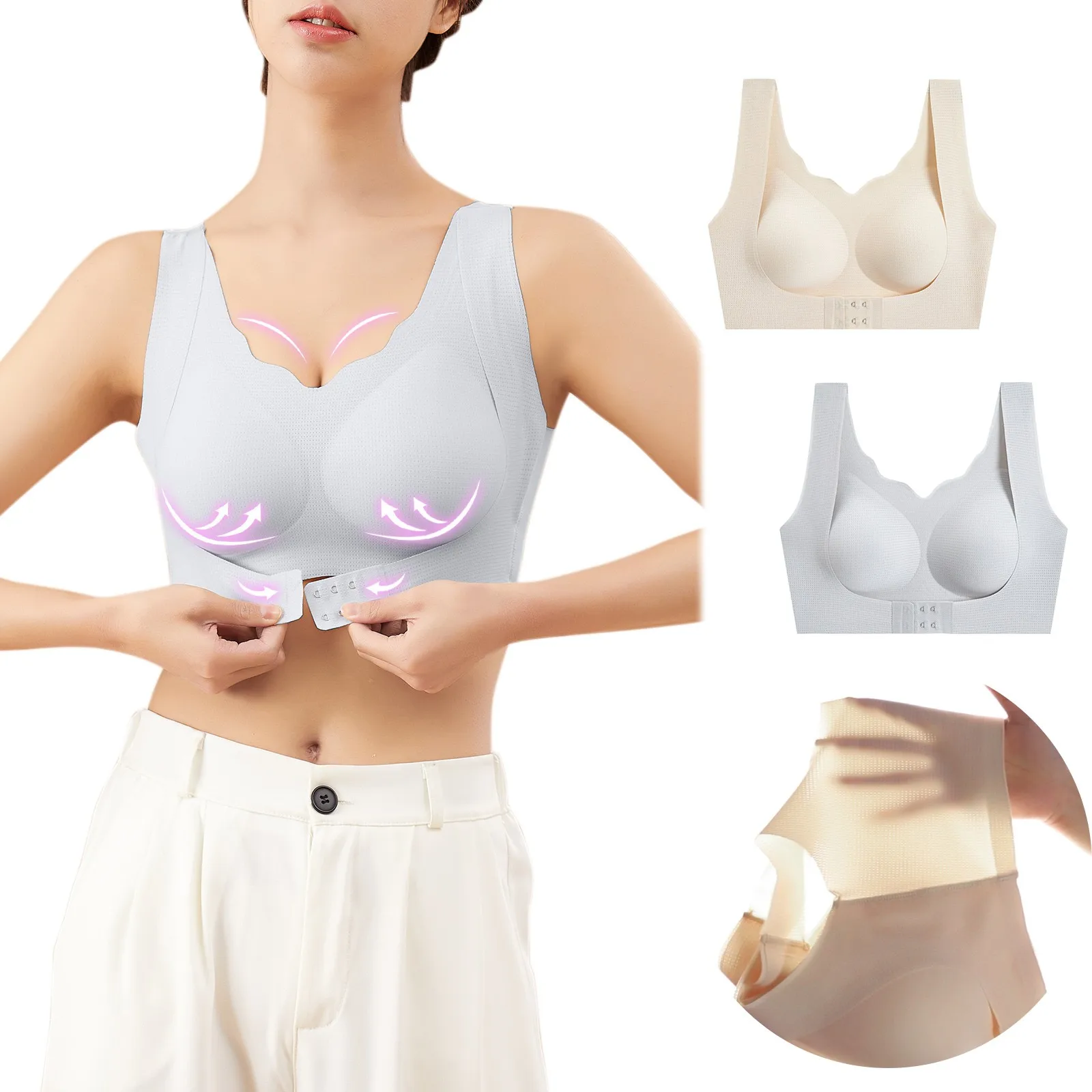 

Womens 2PCS Seamless Rimless Tank Style Bra Beauty Chest Pads Bra Daily Sport Underwear Sports Bra Low Support