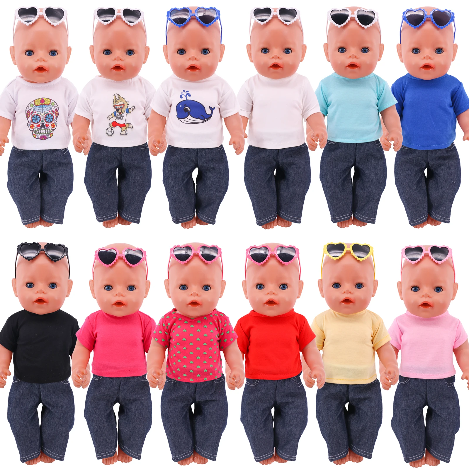 

Doll Baby Clothes T-Shirt +Jeans+ Glasses Suitbal For 18inch American & 43cm Reborn Baby Casual Outfit Russia DIY Gifts OG Toy