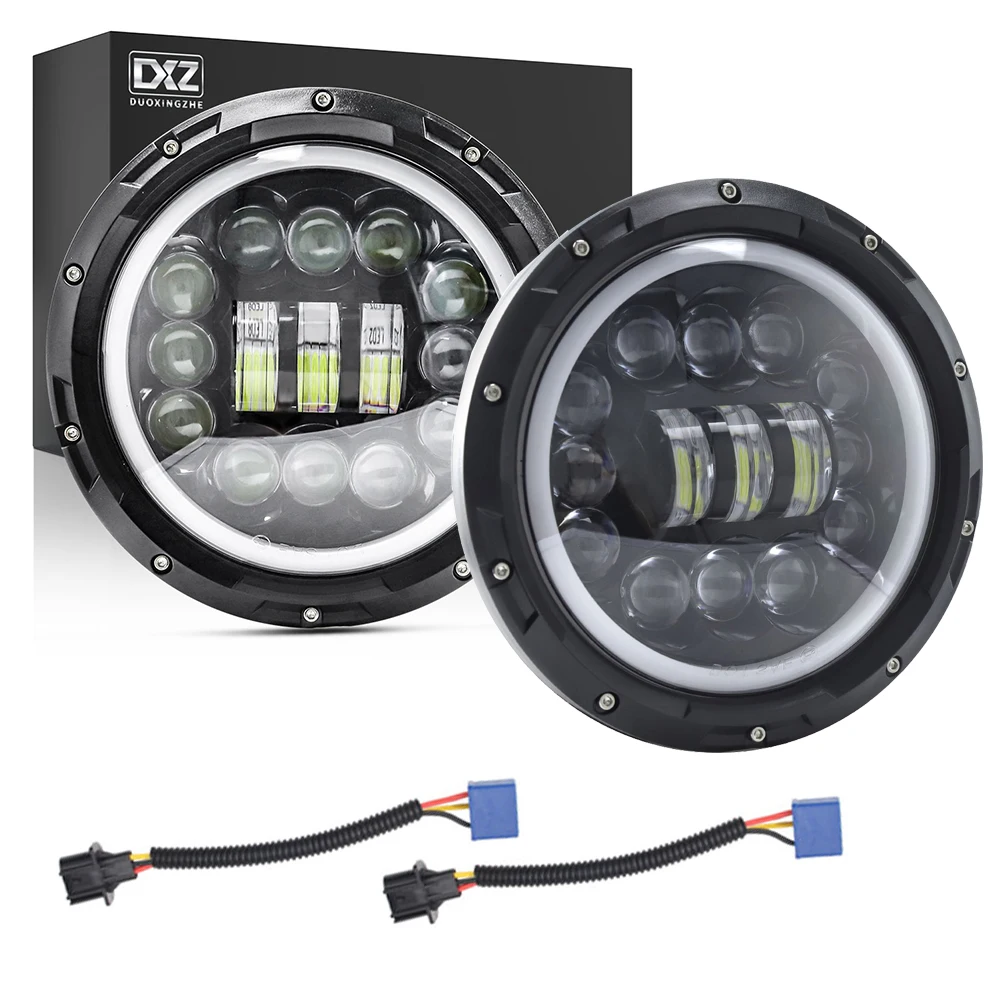 

DXZ 2pcs 7Inch H4 HeadLight Hi-Lo Beam Car LED 7" DRL Angel Eye Lamp 12V 24V For Jeep Wrangler Lada 4x4 Motocycle OffRoad Hummer
