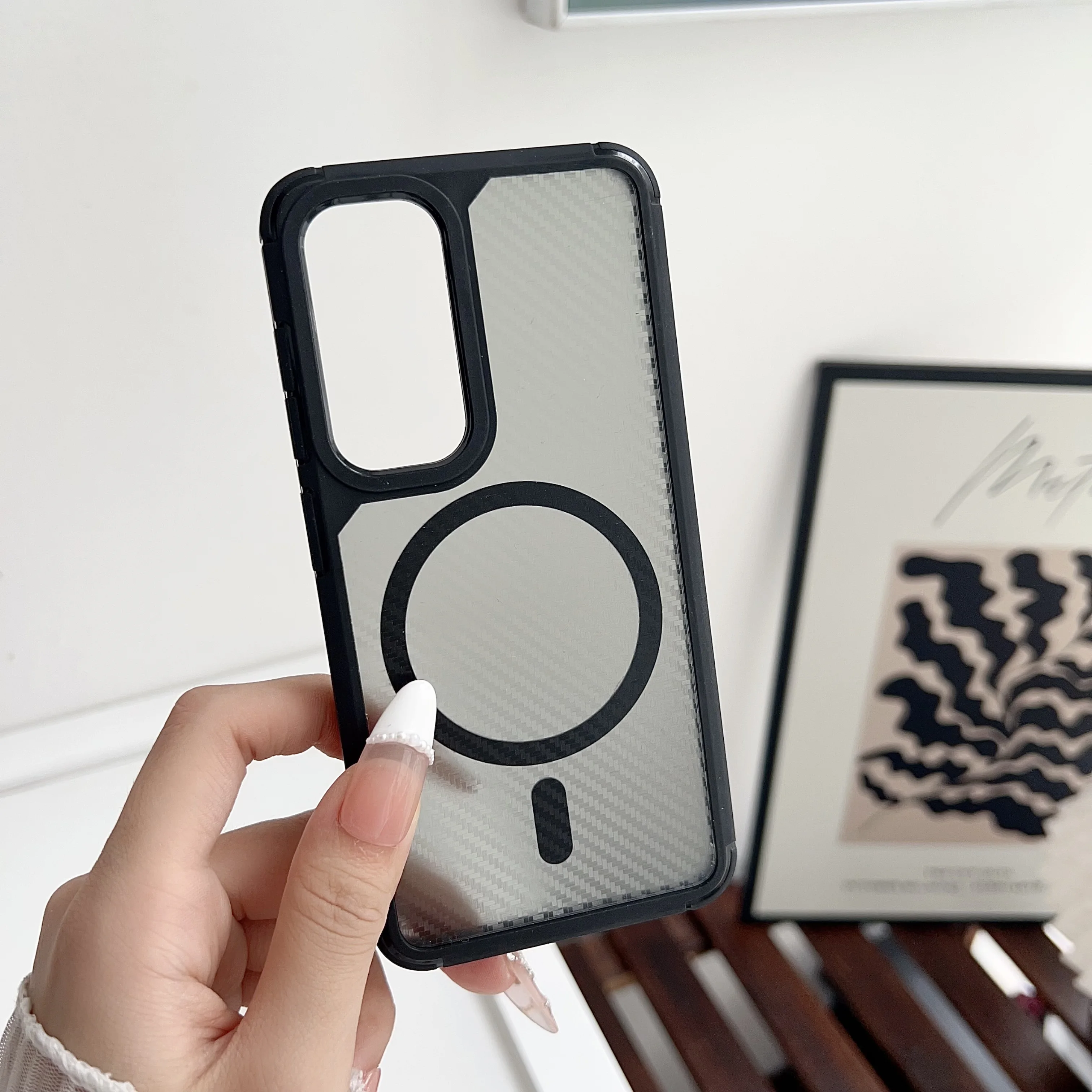 Оригинальный защитный Магнитный чехол из углеродного волокна для Magsafe Samsung S24 S23 S22