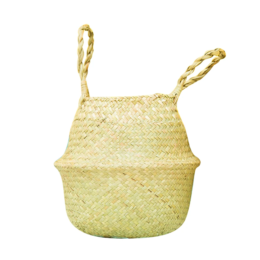 

Seaweed Wicker Basket Manual Woven Shopping Basket Plant Flowerpot Foldable Handmade Dirty Laundry Basket Storage Organizer