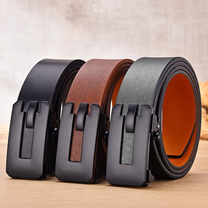 New Mens Belts Fashion Leather Belts for Men Business Belt Male Waist Strap Auto buckle Elastic Belt for Pants Jeans Width 3.4cm