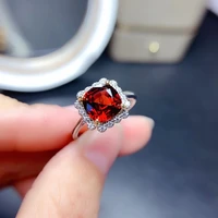 meibapj natural red garnet gemstone trendy square ring for women real 925 sterling silver charm fine jewelry